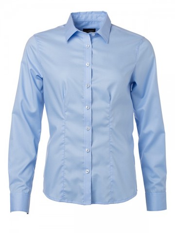 JN681 Ladies Micro Twill shirt LS lichtblauw