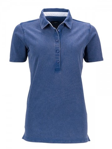 JN Ladies polo JN711 marineblauw lichtblauwwit