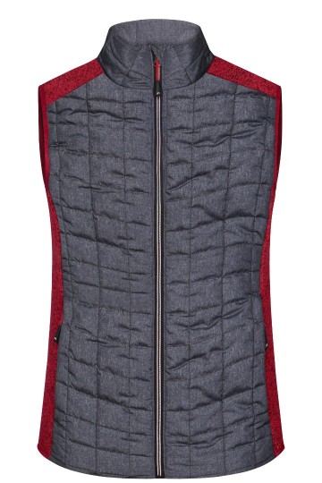 Ladies Knitted Hybred Vest rood gemêleerd / antraciet-melange