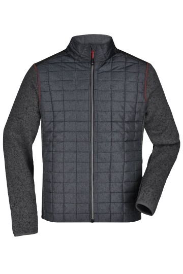 JN742 Men's Knitted Hybrid Jacket grijs-melange / antraciet-melange