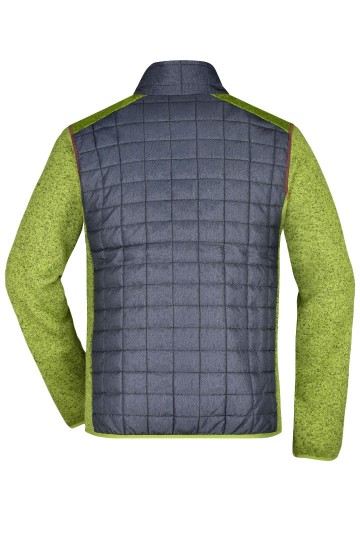 JN742 Men's Knitted Hybrid Jacket kiwi-melange / antraciet-melange achter