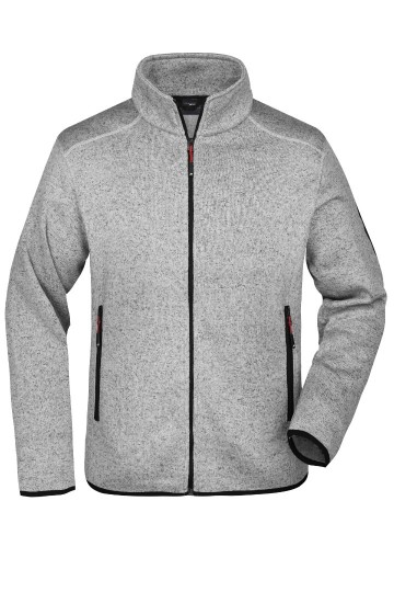 JN Men's Knitted Fleece Jack JN762 lichtgrijsmelange rood
