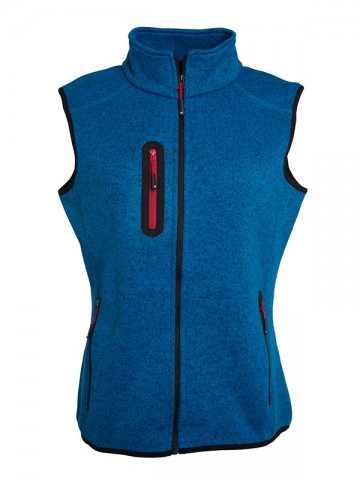 JN Ladies Knitted Fleece Vest JN773 koningsblauwmelange rood