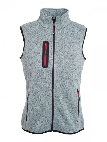 JN Ladies Knitted Fleece Vest JN773 lichtgrijsmelange rood