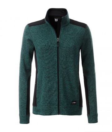 JN861 Workwear Ladies Fleece Jacket donkergroenmelange zwart