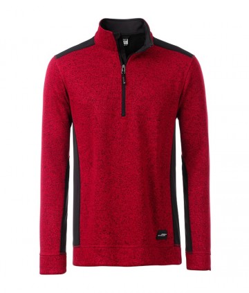 JN864 Workwear Men's Fleece Half-Zip roodmelange zwart