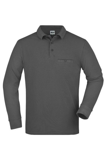 JN866 Workwear Men's Pocket Polo L/S donkergrijs