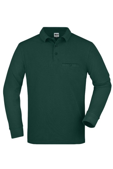 JN866 Workwear Men's Pocket Polo L/S donkergroen