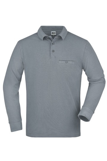 JN866 Workwear Men's Pocket Polo L/S heathergrijs