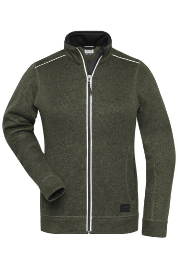 JN897 Workwear Ladies Knitted Fleece olijfgroenmelange zwart