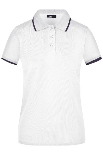 JN Ladies Polo Tipping JN934 wit / marineblauw