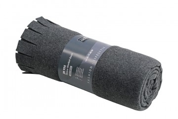 N Basic fleece deken met franjes JN956 donkergrijsmelange
