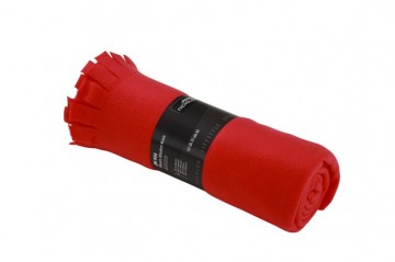 N Basic fleece deken met franjes JN956 tomaatrood