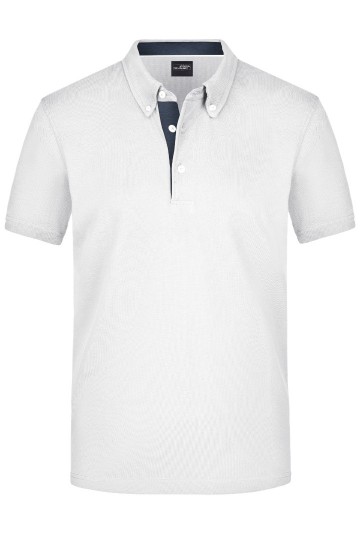 JN Men's Plain polo JN964 wit donkerdenim