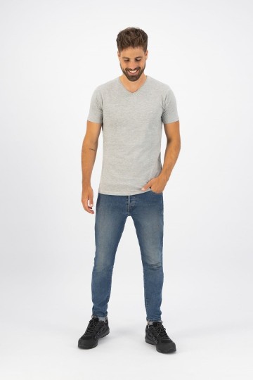 L&S Fijn katoenen elastaan T-shirt met V-hals