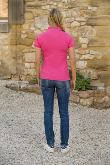 L&S Polo met KM en kraag in contrast kleur