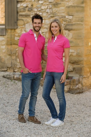 L&S Polo met KM en kraag in contrast kleur