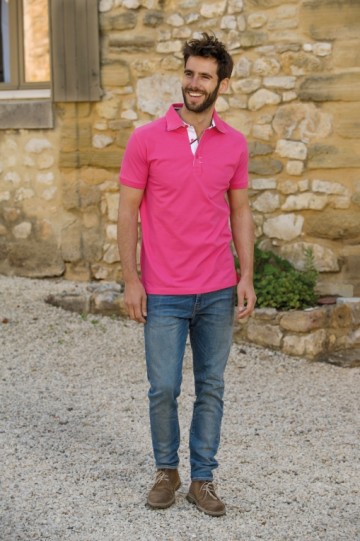 L&S Polo met kraag in contrast kleur