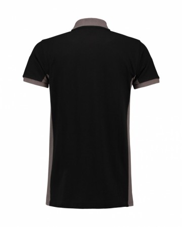 LEM4600 L&S Poloshirt zwart/parelgrijs rug