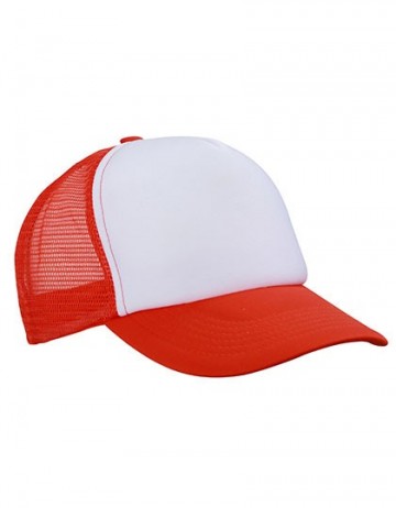 Myrtle Beach 5 panel polyester mesh cap MB070 wit grenadinerood