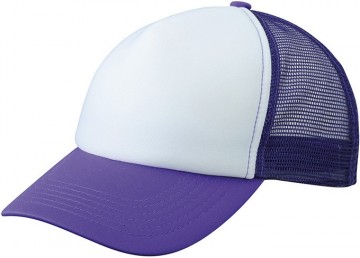 Myrtle Beach 5 panel polyester mesh cap MB070 wit lila
