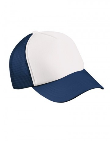 Myrtle Beach 5 panel polyester mesh cap MB070 wit marineblauw