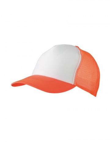 Myrtle Beach 5 panel polyester mesh cap MB070 wit neonoranje