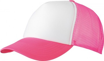 Myrtle Beach 5 panel polyester mesh cap MB070 wit neonrose