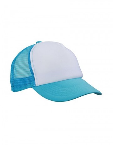 Myrtle Beach 5 panel polyester mesh cap MB070 wit pacificblauw
