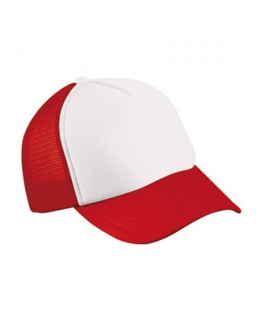 Myrtle Beach 5 panel polyester mesh cap MB070 wit rood
