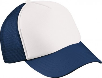Myrtle Beach 5 panelen Polyester Mesh cap voor Kids MB071 wit marineblauw