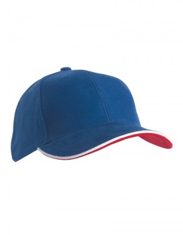Myrtle Beach 6 panelen double sandwich cap MB6197 koningsblauw - wit - rood