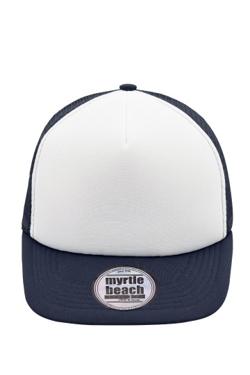 Myrtle Beach 5 panelen Flat Peak cap MB6207 wit marineblauw