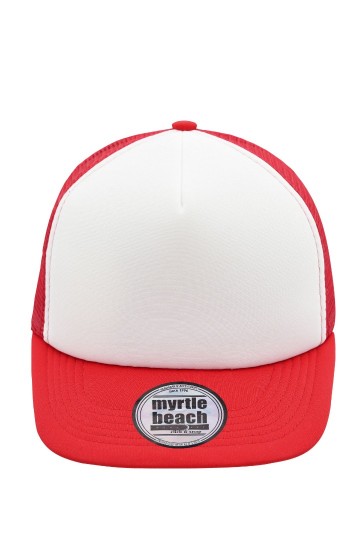Myrtle Beach 5 panelen Flat Peak cap MB6207 wit rood