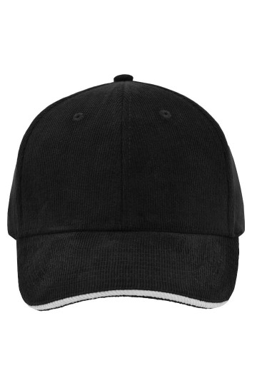 Myrtle Beach 6 panelen Corduroy Sandwich cap zwart lichtgrijs