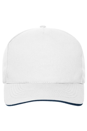 Myrtle Beach MB6238 5 panelen Sandwich cap Bio Cotton wit marineblauw