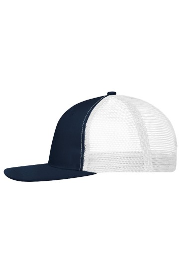Myrtle Beach MB6240 6 panelen Flat Peak mesh cap marineblauw wit