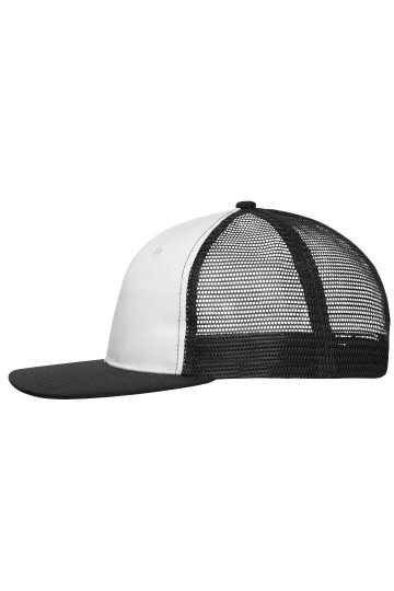 Myrtle Beach MB6240 6 panelen Flat Peak mesh cap wit zwart
