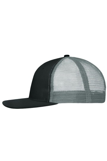Myrtle Beach MB6240 6 panelen Flat Peak mesh cap zwart donkergrijs