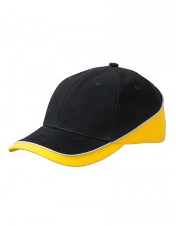 Myrtle Beach 6 panelen Turbo Piping cap MB6506  zwart - goudgeel - lichtgrijs