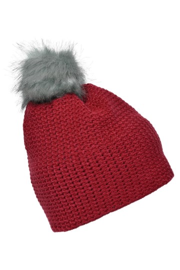 Myrtle Beach fijn gehaakte beanie MB7120 rood zilver