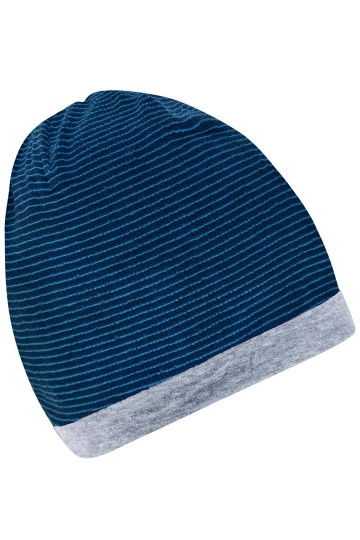 Myrtle Beach gestreepte beanie MB7127 marineblauw heathergrijs