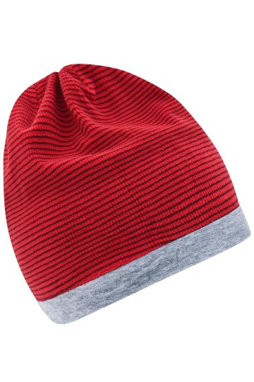Myrtle Beach gestreepte beanie MB7127 rood heathergrijs