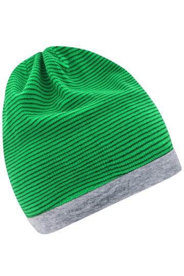 Myrtle Beach gestreepte beanie MB7127 varengroen heathergrijs