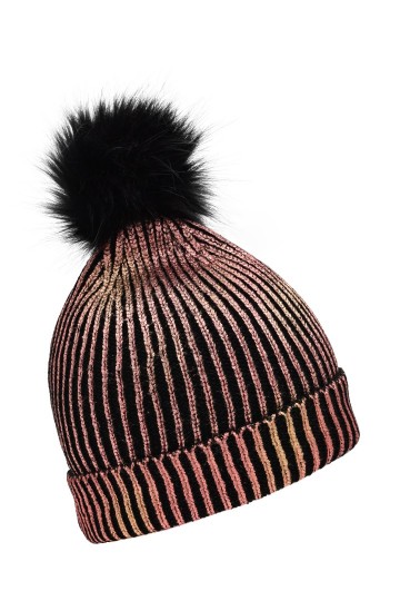 Myrtle Beach MB7143 Ladies Metallic Beanie brons zwart zij