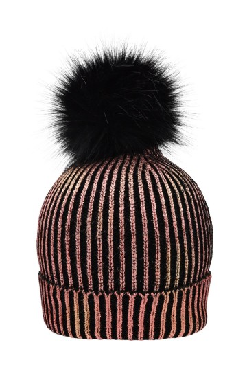 Myrtle Beach MB7143 Ladies Metallic Beanie brons zwart