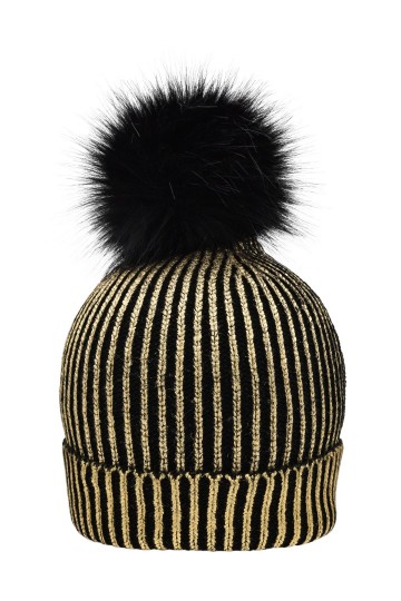 Myrtle Beach MB7143 Ladies Metallic Beanie goud zwart