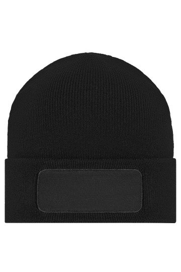 MB7403 Myrtle Beach gebreide beanie met patch zwart