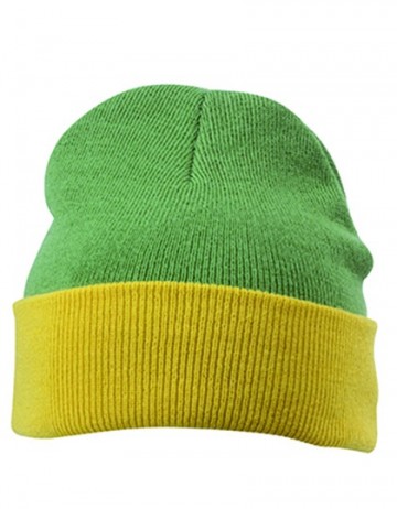 Myrtle Beach gebreide muts 2 kleurig MB7550 olijfgroen goudgeel