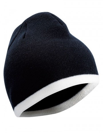 Myrtle Beach Beanie met gekleurde boord MB7584 zwart wit